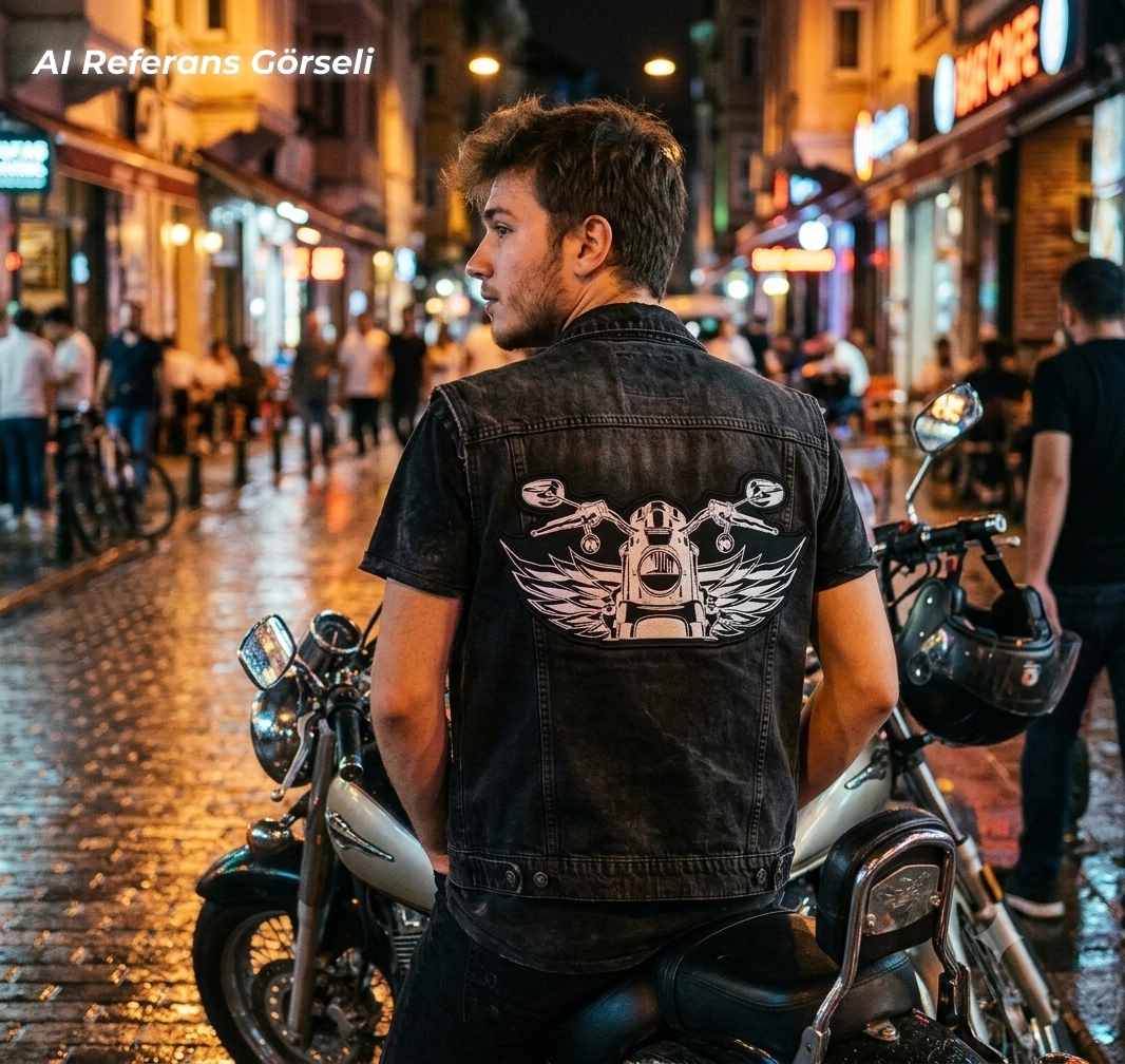 Kanatlı Chopper Motorcu Nakışı