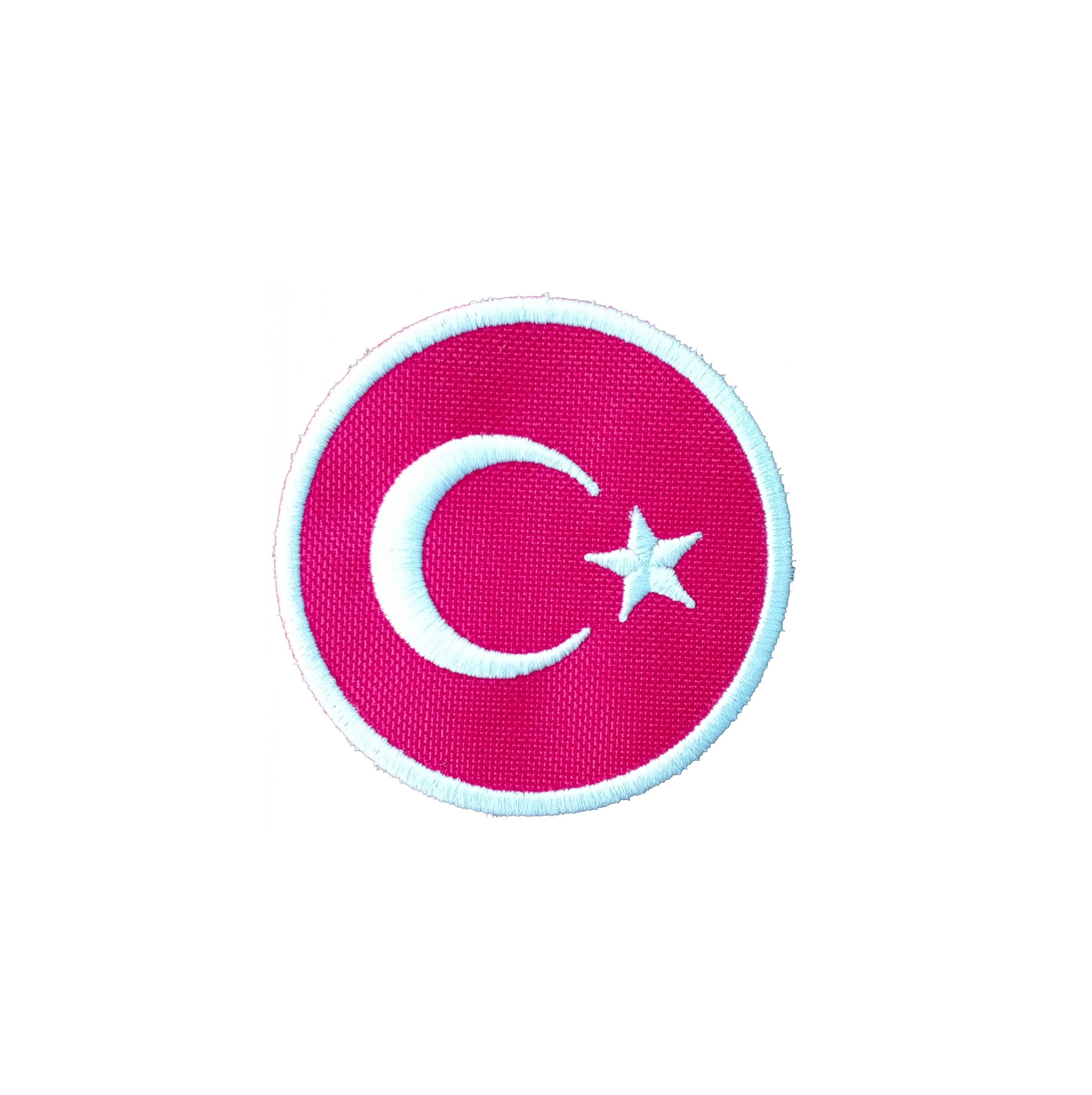 Yuvarlak Beyaz Çerçeveli Türk Bayrağı