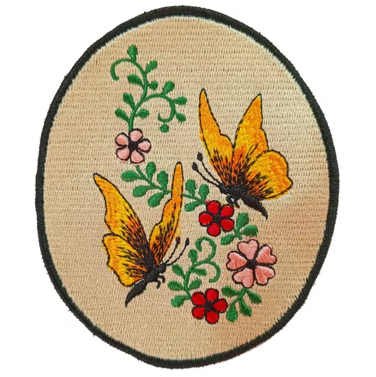 Kelebek ve Çiçek Motifli Oval Nakış, Arma Patch