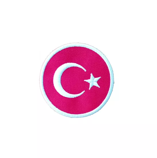 Yuvarlak Beyaz Çerçeve Bayrak Nakış Arma Patch